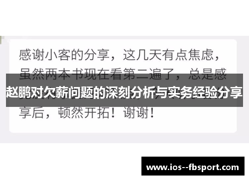 赵鹏对欠薪问题的深刻分析与实务经验分享